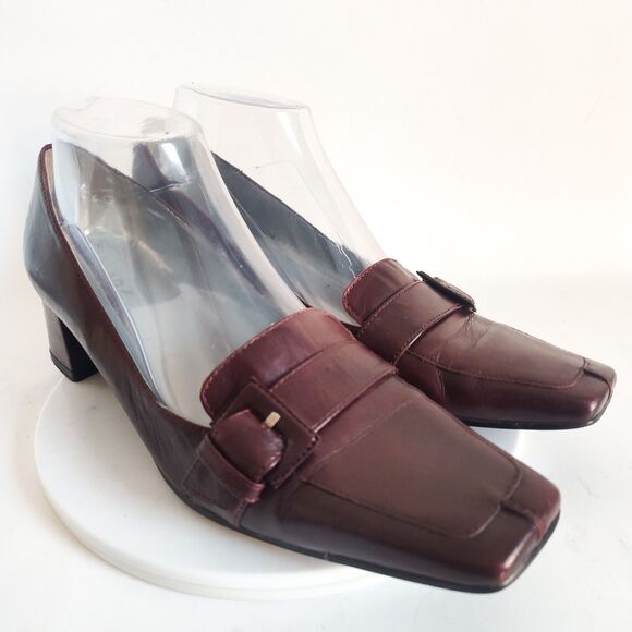 Bcbg Heels 8.5 Vintage 90s Y2K Leather Square Toe Low Block Heels Burgundy - Picture 2 of 12